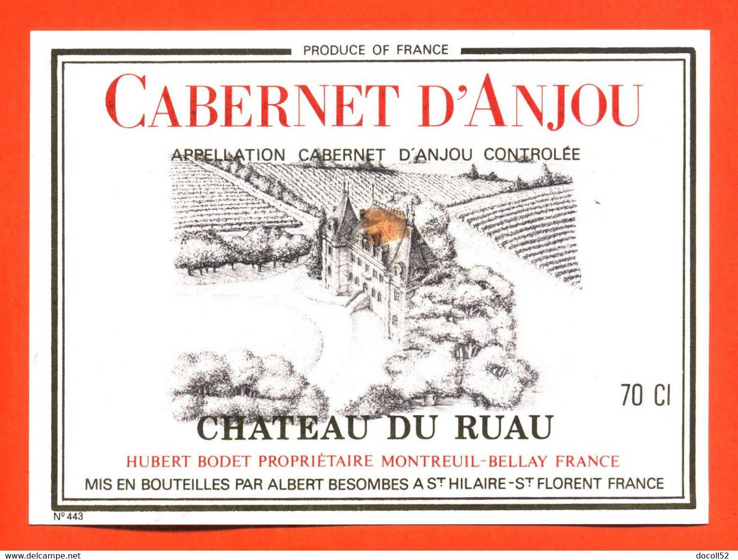 Etiquette Neuve De Vin Rosé Cabernet D'anjou Chateau Du Ruau Caves à Saint Hilaire Saint Florent - 75cl - Roséwijn