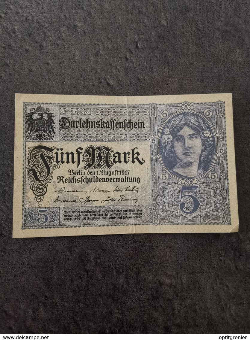 BILLET 5 MARK DARLEHNSKASSENSCHEIN 1 8 1917 ALLEMAGNE / GERMANY BANKNOTE - Unclassified