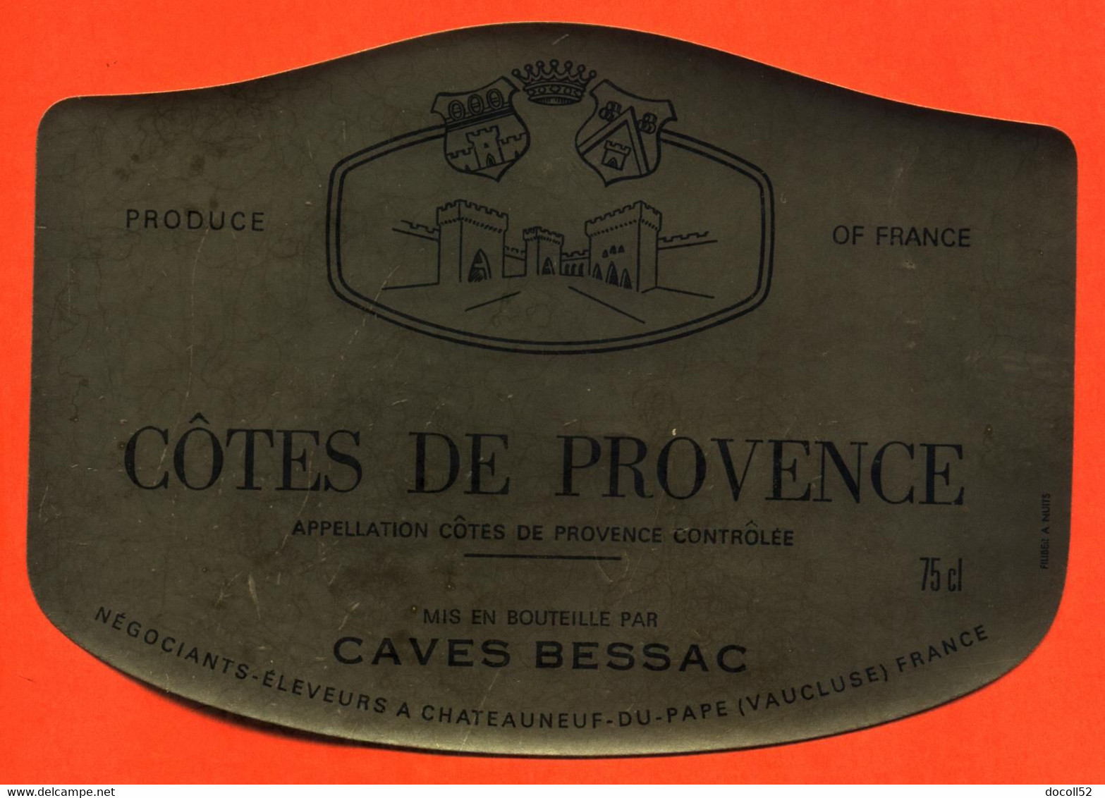 Etiquette Neuve De Vin Cotes De Provence Caves Bessac à Chateauneuf Du Pape - 75cl - Roséwijn