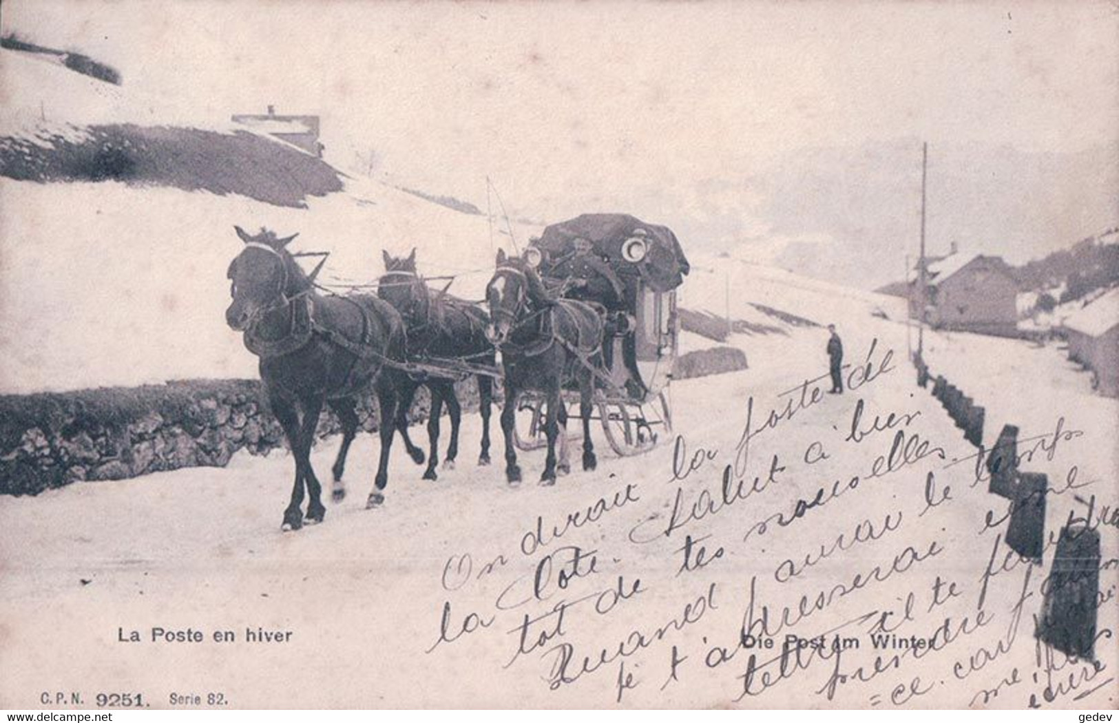 La Poste En Hiver à Situer, Attelage De 3 Chevaux Au Traîneau (cpn 9251) Rouille - Poste & Facteurs