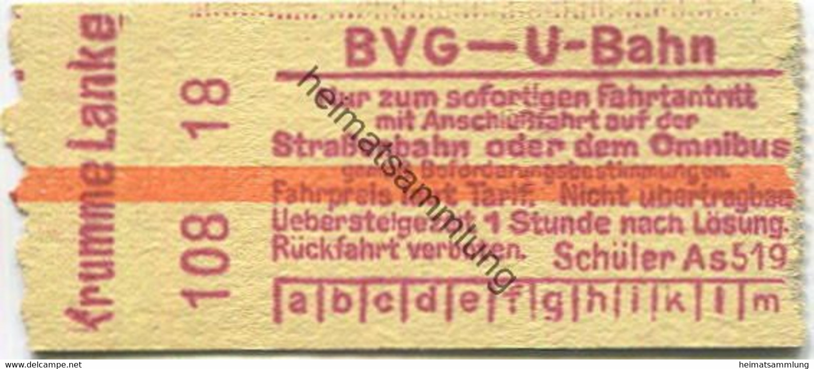 Deutschland - Berlin - BVG - U-Bahn Fahrkarte Mit Anschlussfahrt Auf Der Strassenbahn Oder Dem Omnibus - Krumme Lanke 30 - Europa