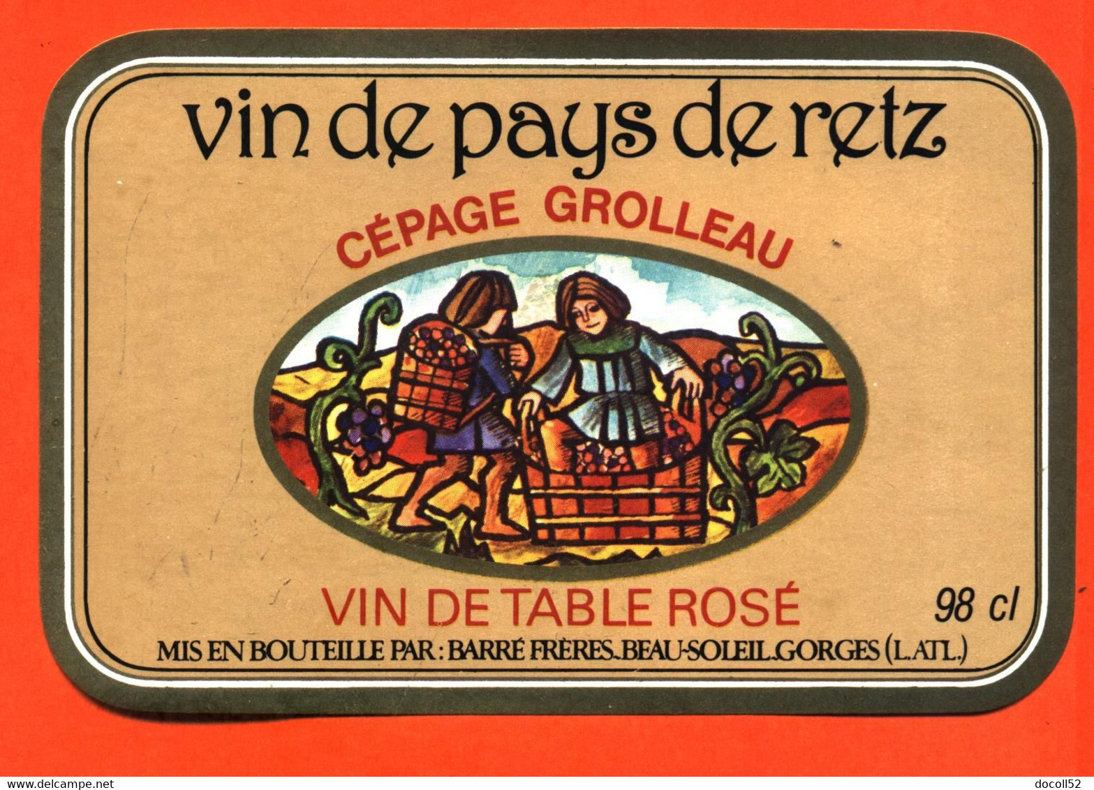 Etiquette Neuve De Vin Rosé De Pays De Retz Barré Frères Beau Soleil  Gorges - 98cl - Vino Rosado