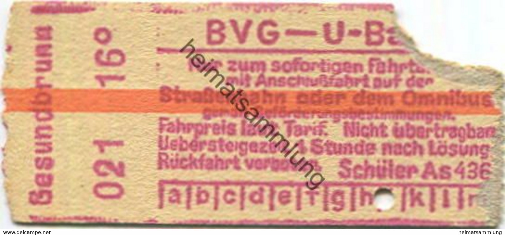 Deutschland - Berlin - BVG - U-Bahn Fahrkarte Mit Anschlussfahrt Auf Der Strassenbahn Oder Dem Omnibus - Gesundbrunnen 3 - Europa