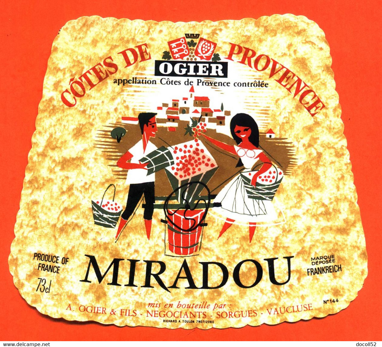 Etiquette Neuve De Vin Rosé Cotes De Provence Miradou Ogier Et Fils à Sorgues - 73cl - Rosé (Schillerwein)