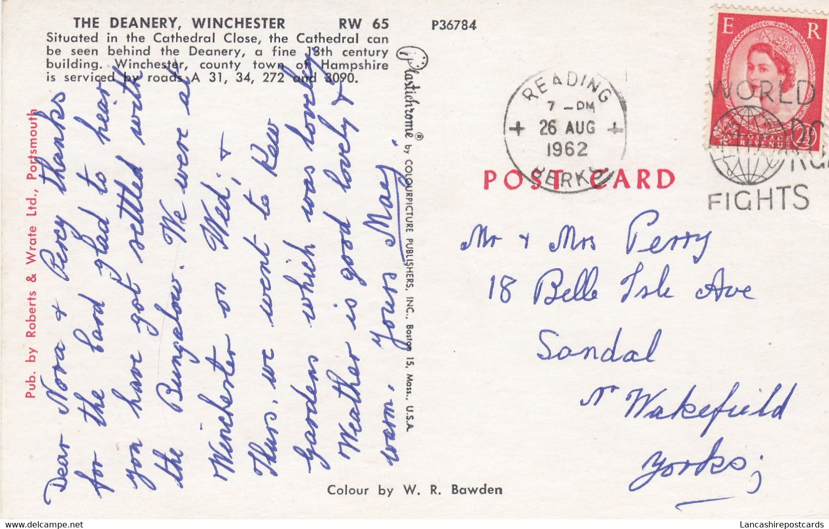 Postcard The Deanery Winchester PU 1962 My Ref B14710 - Winchester