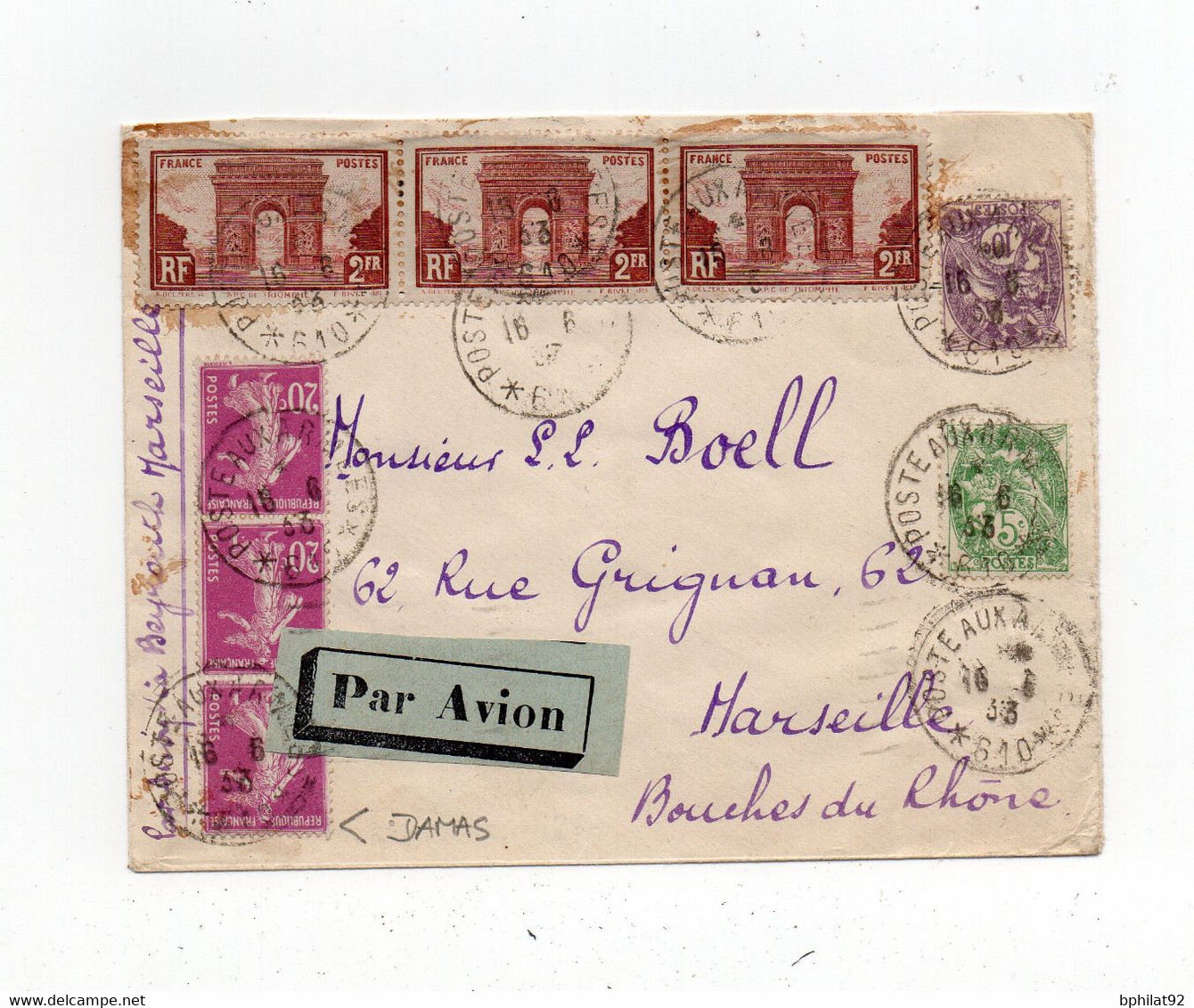 !!! LETTRE PAR AVION DE 1933, CACHET POSTE AUX ARMEES 610 (DAMAS - SYRIE) - Lettres & Documents