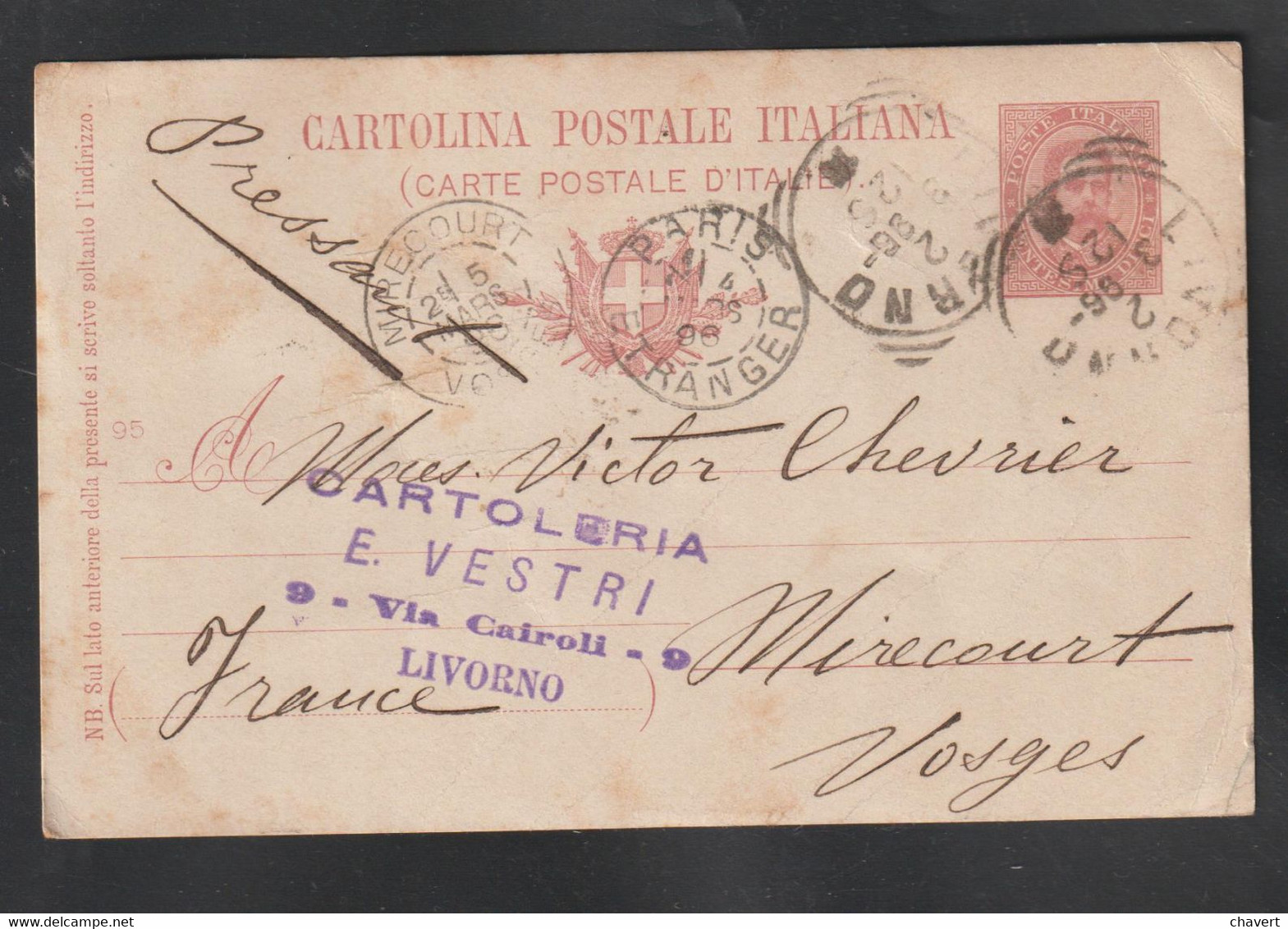 Italie - Entier Postal De 1896 "Cartoleria" - Paketmarken