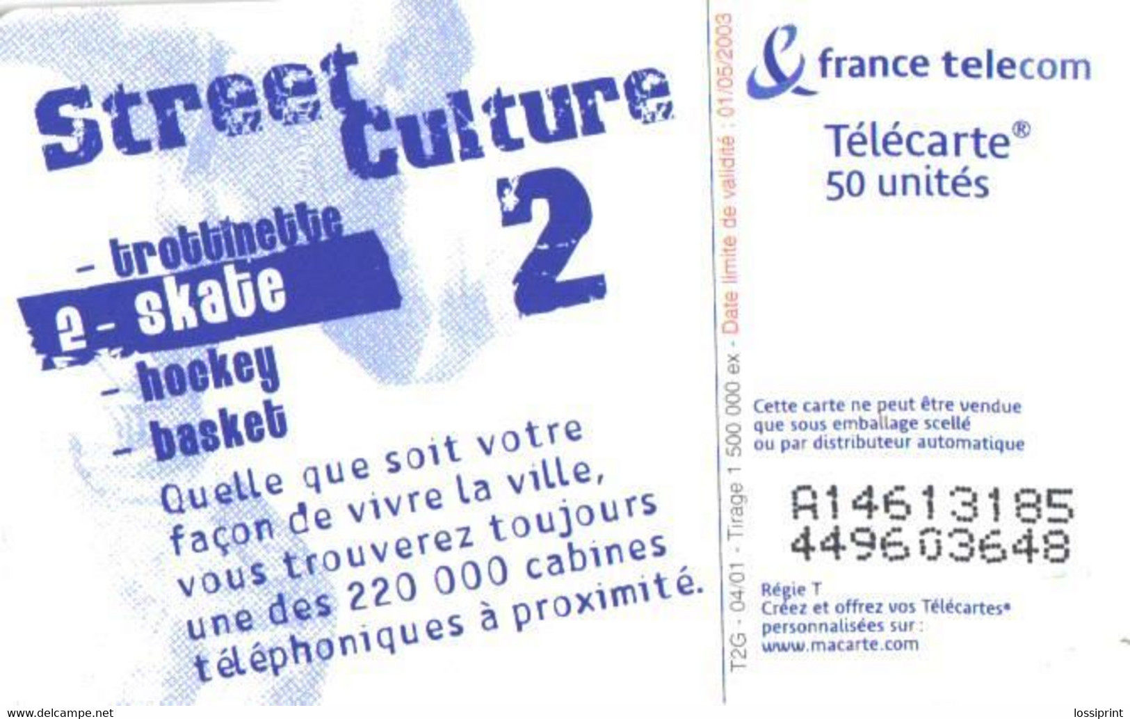 France:Used Phonecard, France Telecom, 50 Units, Skater - 2001