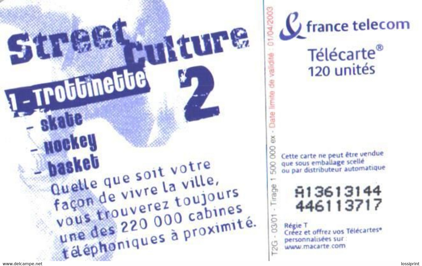 France:Used Phonecard, France Telecom, 120 Units, Cars, Skateboard, Bicycle - 2001