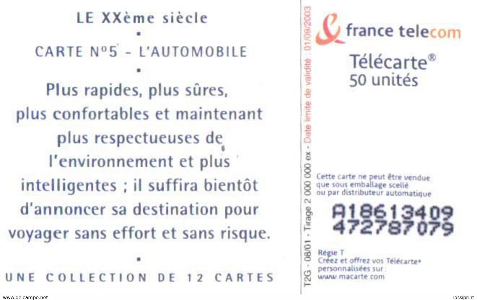France:Used Phonecard, France Telecom, 50 Units, Cars, Formula 1 - 2001