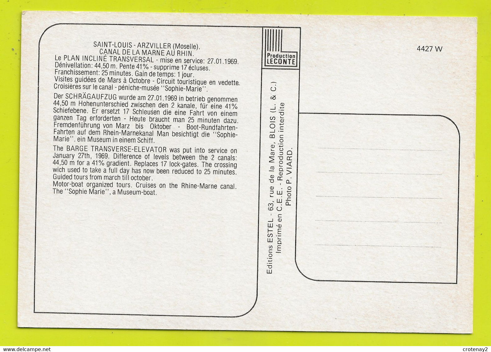 57 SAINT LOUIS ARZVILLER Canal De La Marne VOIR ZOOM Plan Incliné Péniche Musée Sophie Marie VOIR Explications Au DOS - Arzviller