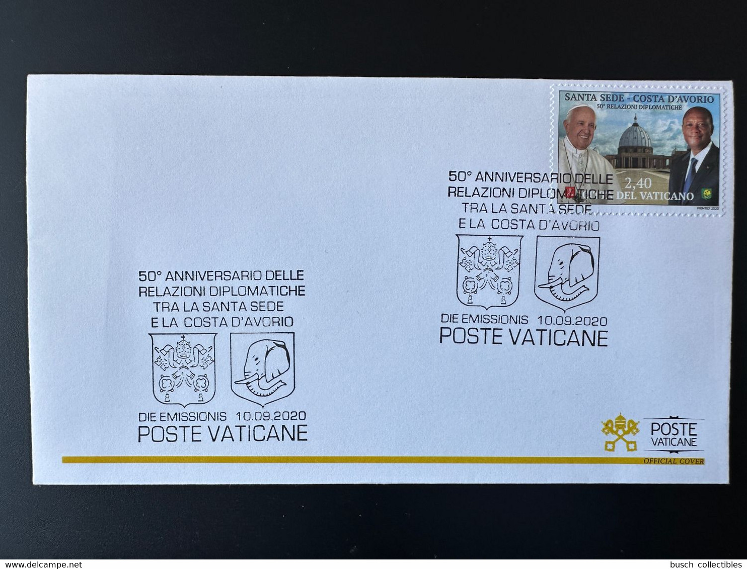 Vatican Côte D'Ivoire Ivory Coast 2020 Joint FDC Issue 1er Jour Emission Commune 50 Ans Relations Pape Pope President - Popes