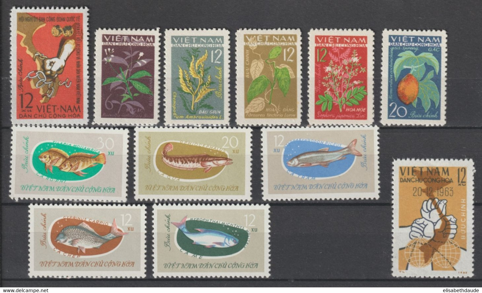 NORD VIETNAM - 1963 - ANNEE PRESQUE COMPLETE ! YVERT N°308/354 (SERIE OISEAUX IMPERF !) NEUFS - COTE = 120 EUR - 2 PAGES - Viêt-Nam