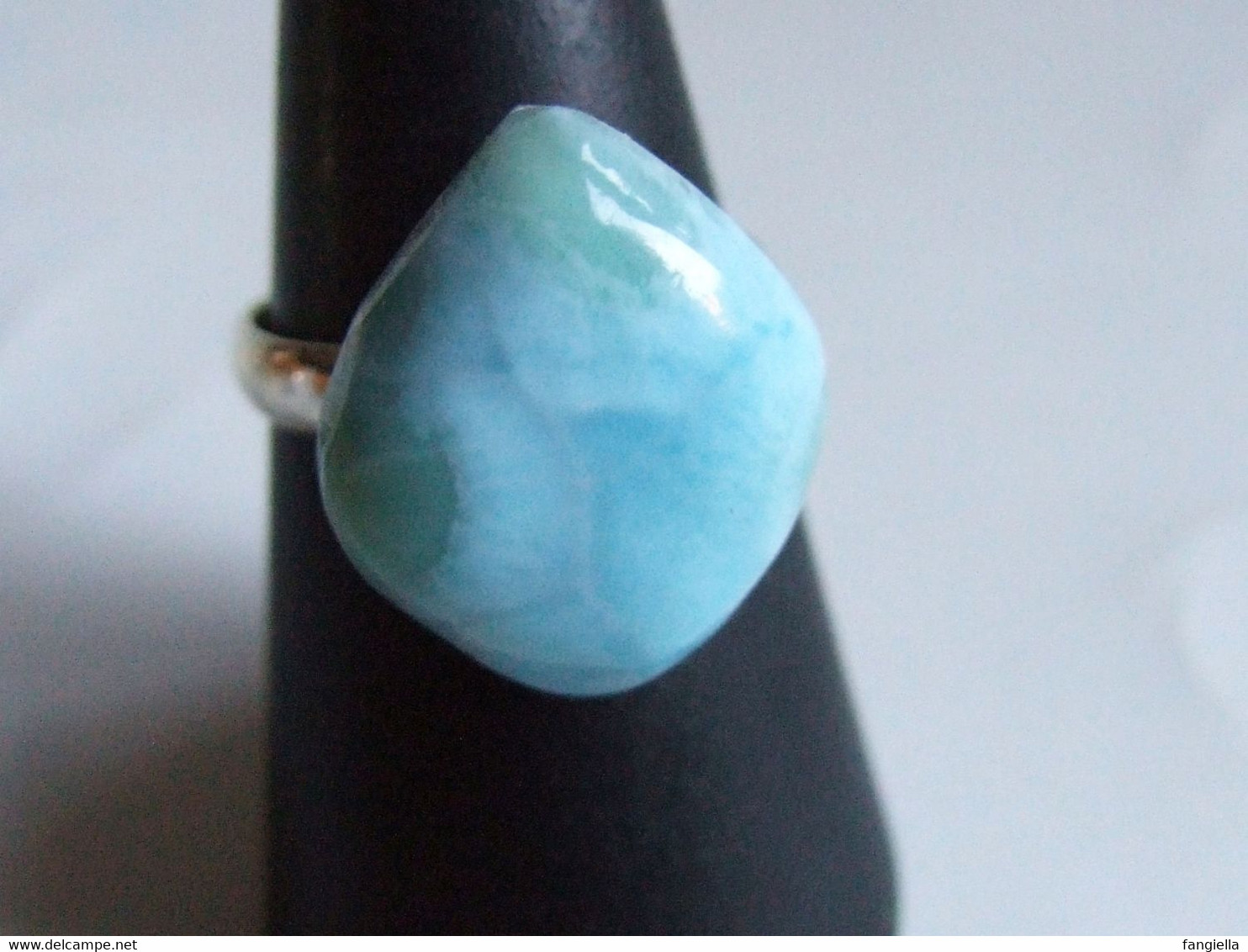 Bague Larimar, Pierre Semi-précieuse, Bijou Artisanal, Superbe Pierre Naturelle, Pierre Bleu Blanc, Anneau Réglable Arge - Ringe