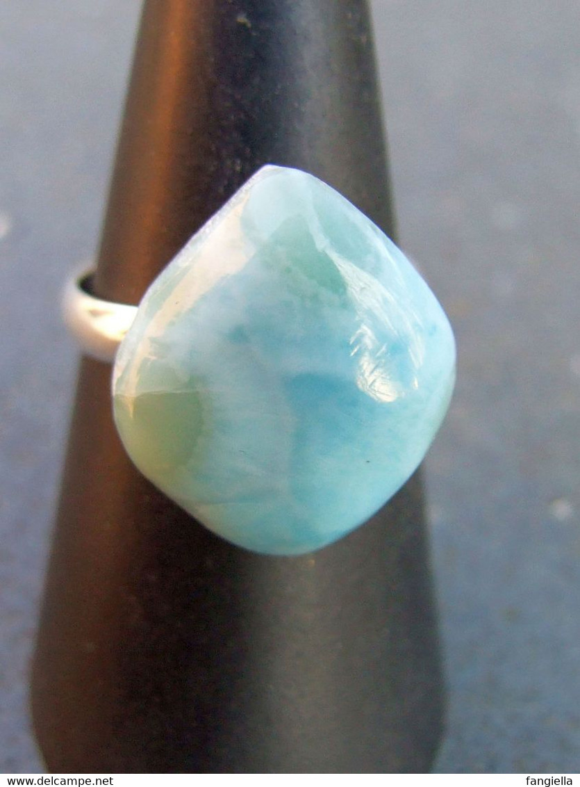 Bague Larimar, Pierre Semi-précieuse, Bijou Artisanal, Superbe Pierre Naturelle, Pierre Bleu Blanc, Anneau Réglable Arge - Rings