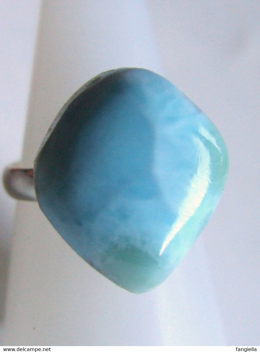 Bague Larimar, pierre semi-précieuse, bijou artisanal, superbe pierre naturelle, pierre bleu blanc, anneau réglable arge