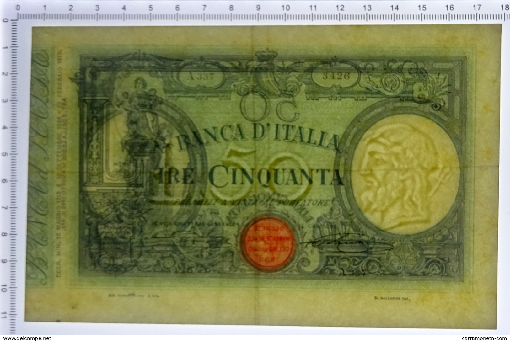 50 LIRE BARBETTI GRANDE L MATRICE TESTINA DECRETO CANOVAI 12/05/1919 BB+ - Regno D'Italia – Autres