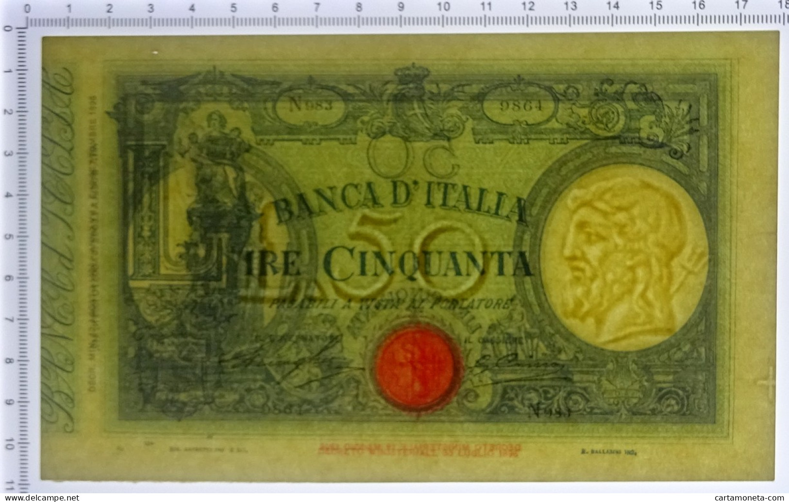 50 LIRE BARBETTI GRANDE L MATRICE LATERALE TESTINA FASCIO 12/08/1929 QSPL - Regno D'Italia - Altri