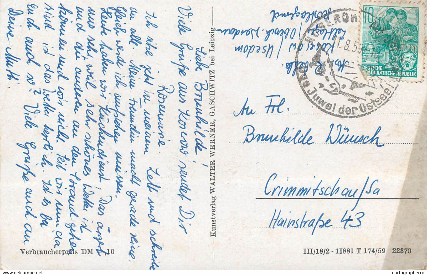 Postcard Germany Insel Usedom 1959 - Lauscha