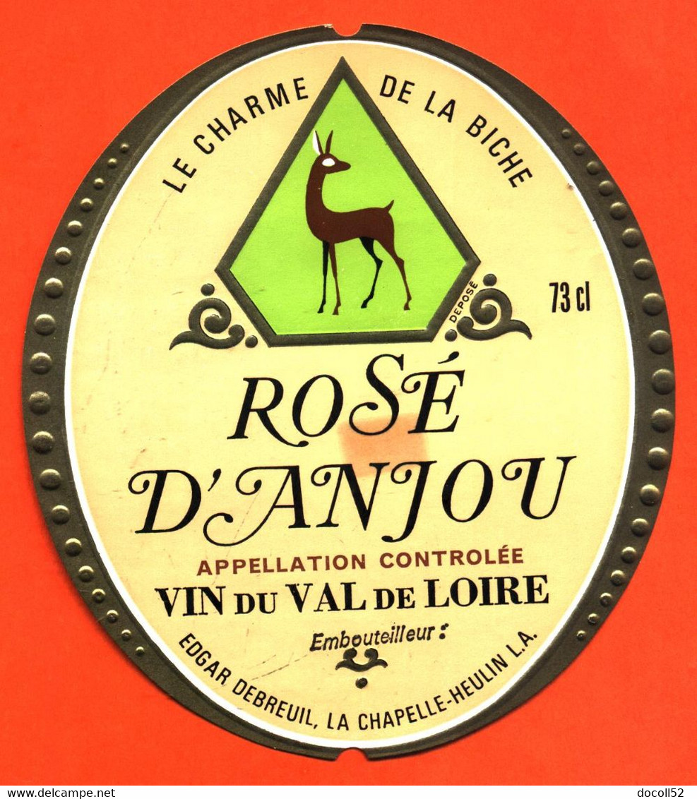 Etiquette Neuve De Vin Du Val De Loire Rosé D'anjou Le Charme De La Biche Edgar Debreuil à La Chapelle Heulin - 73 Cl - Vino Rosato