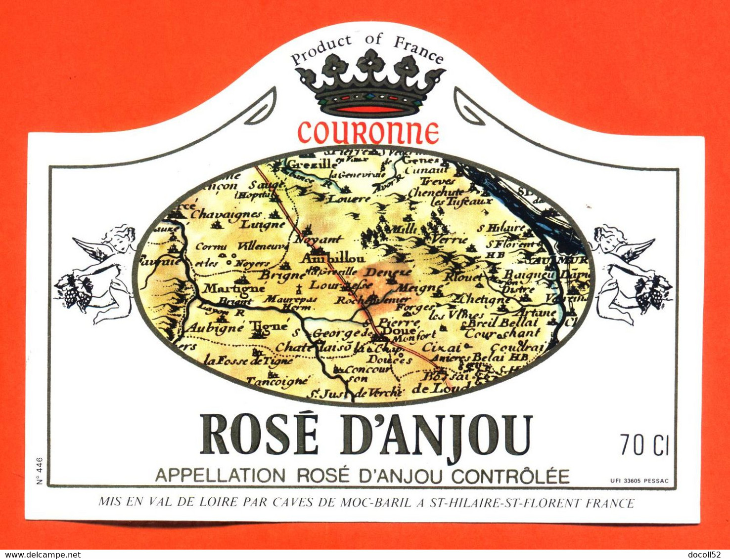 Etiquette Neuve De Vin Rosé D'anjou Couronne Moc-baril à Saint Hilaire Saint Florent - 70 Cl - Pink Wines