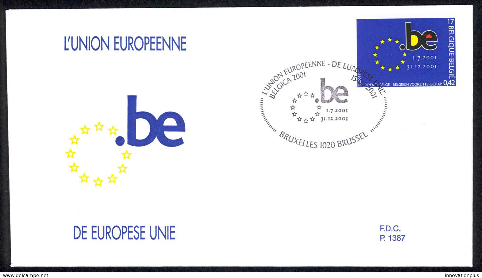 Belgium Sc# 1861 FDC 2001 6.15 Europian Union - Covers & Documents