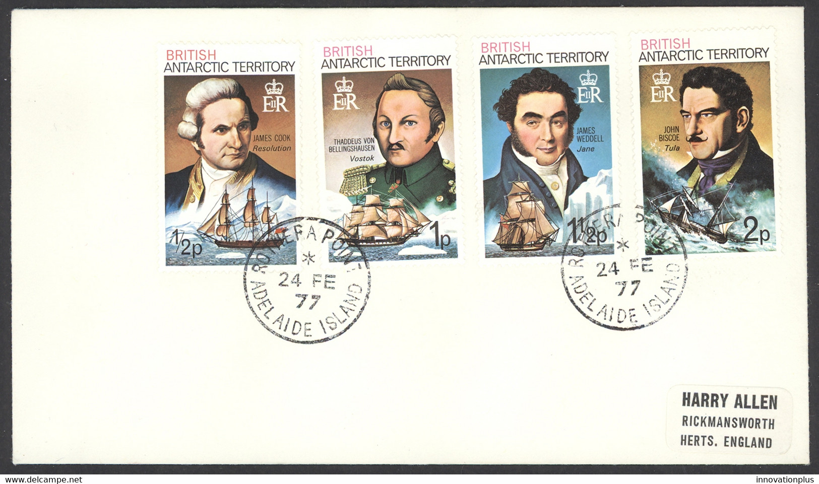 British Antarctic Territory Sc# 45a-48a On Cover 1977 2.24 Polar Explorers - Storia Postale