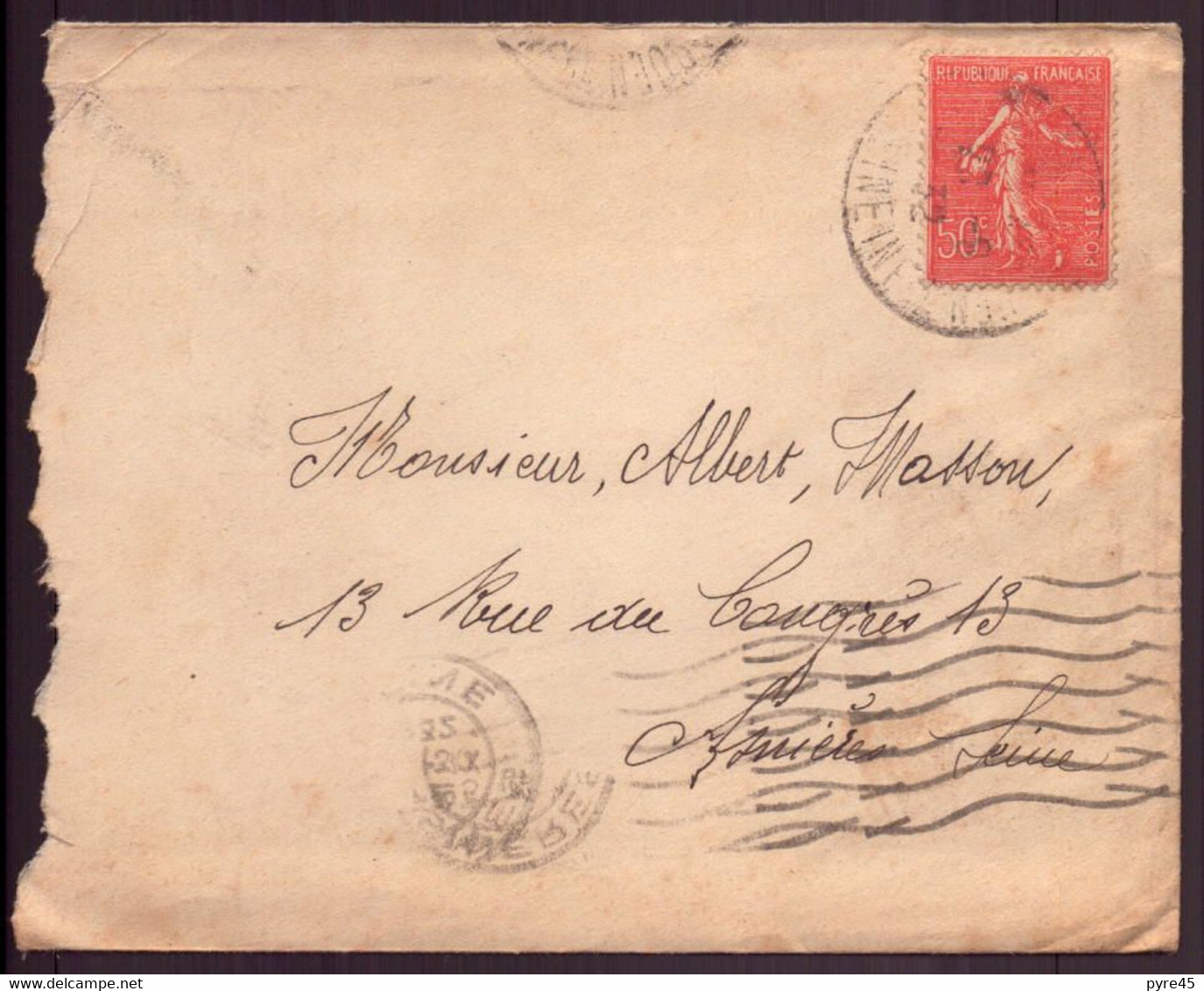 France, Enveloppe Du 30 Septembre 1932 De Asnières Pour Asnières - Otros & Sin Clasificación