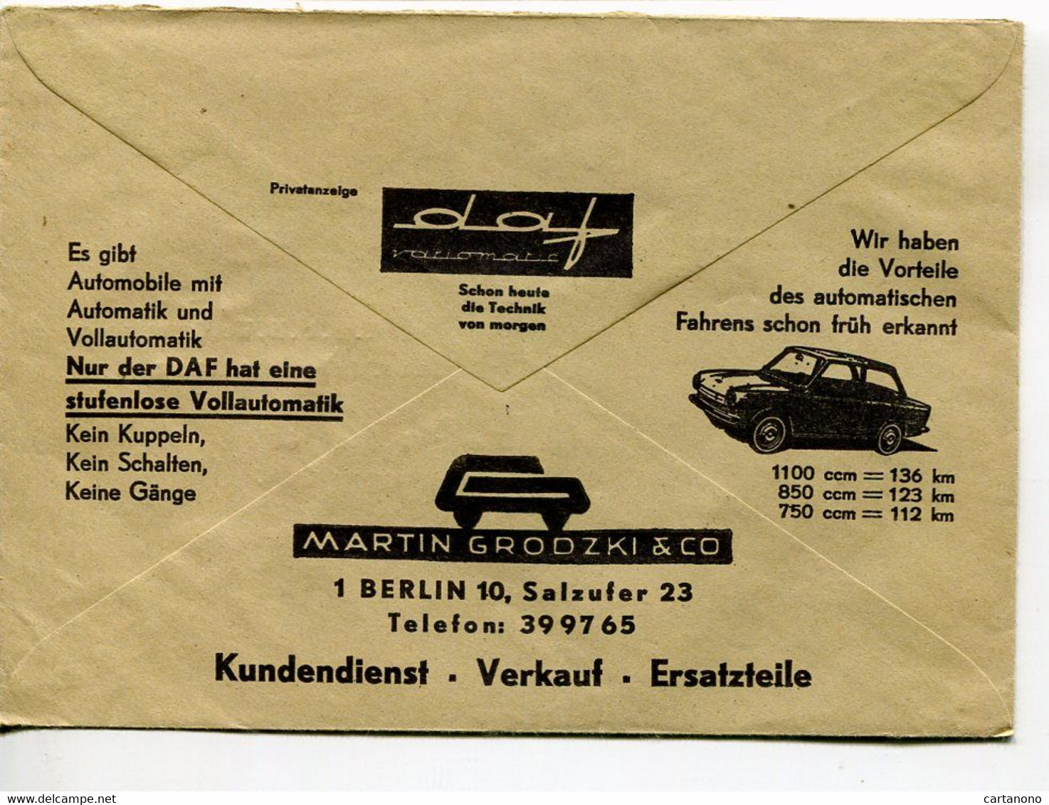 AUTOMOBILE DAF - Enveloppe Publicitaire Des Chèques Postaux Allemands - Coches