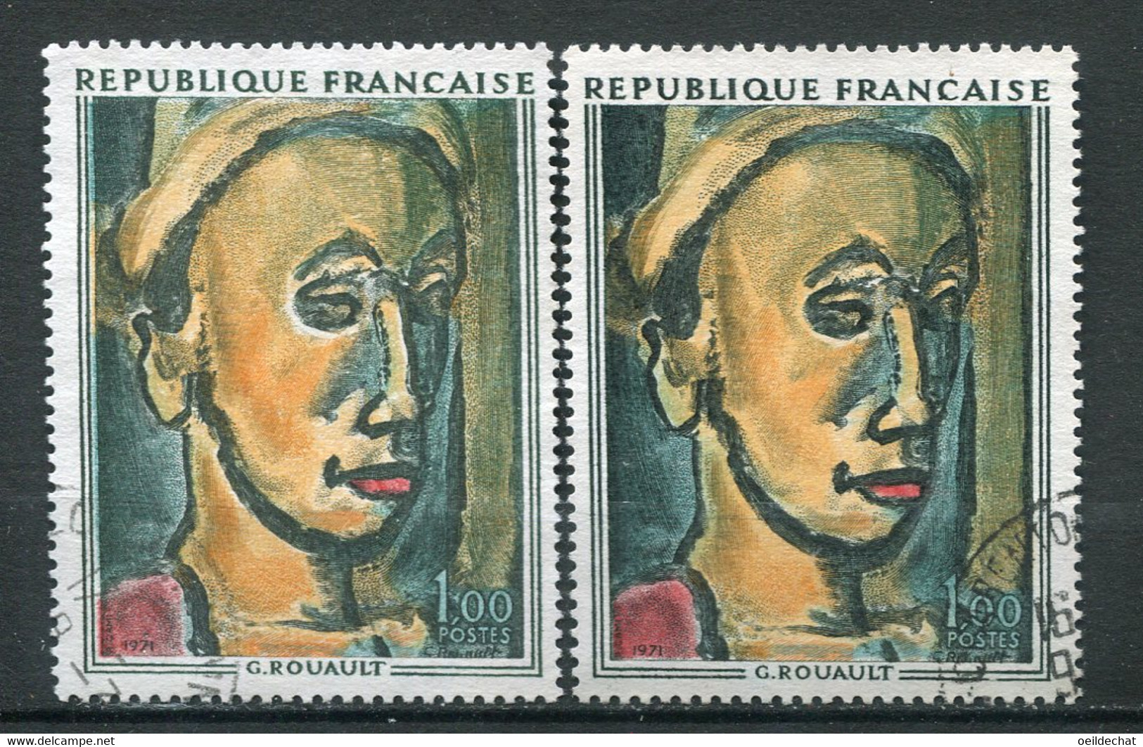 24825 FRANCE N°1673° 1F G. Rouault : Couleurs Touchant Le Cadre + Normal (non Inclus)  1971  TB - Usados