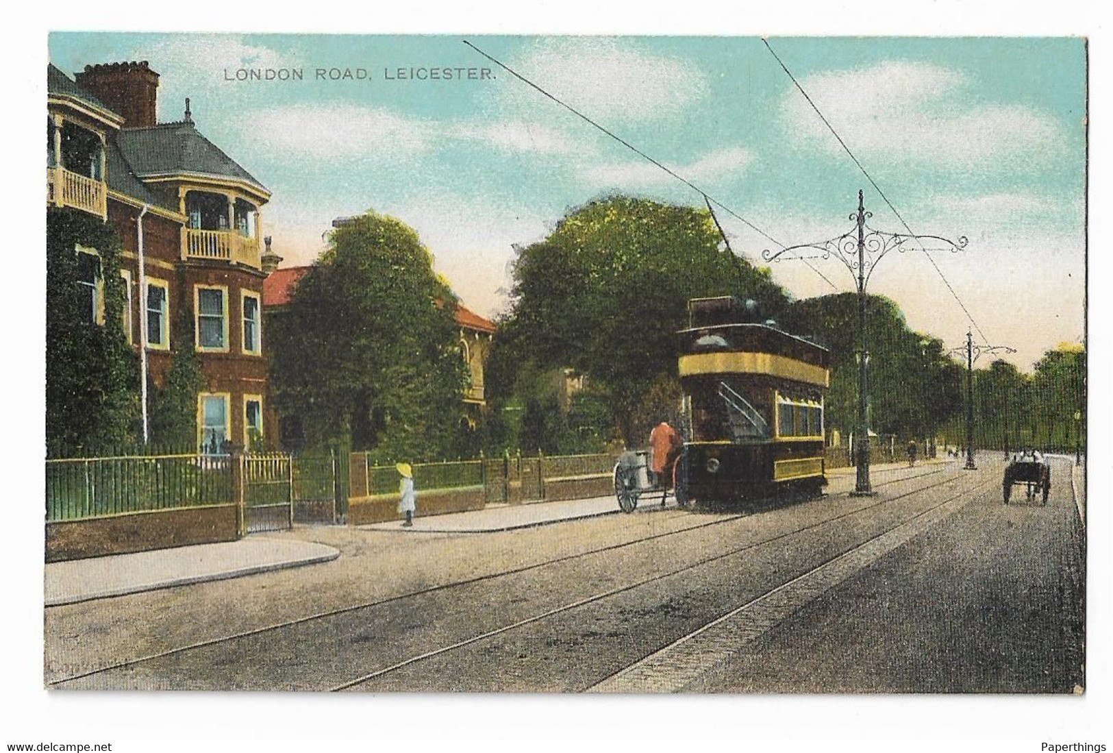 Postcard, Leicestershire, Leicester, London Road, Street, Tram, House. - Leicester