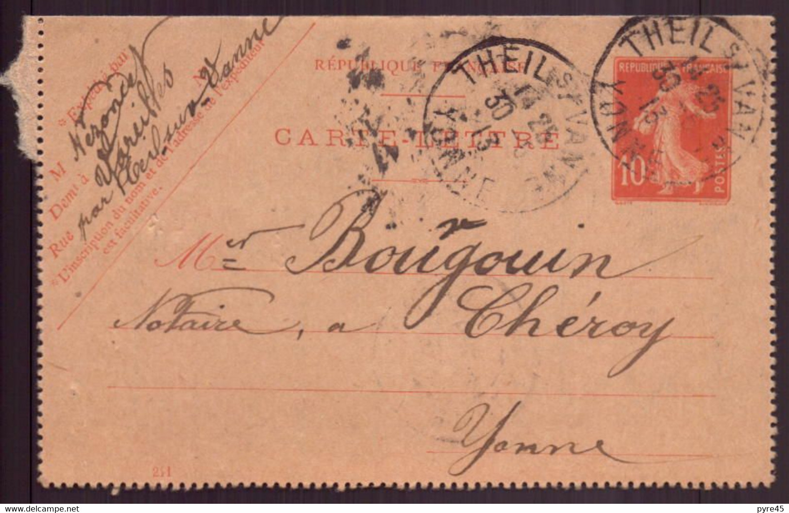 France, Carte-lettre Du 29 Mai 1913 De Vareilles Pour Chéroy - Andere & Zonder Classificatie