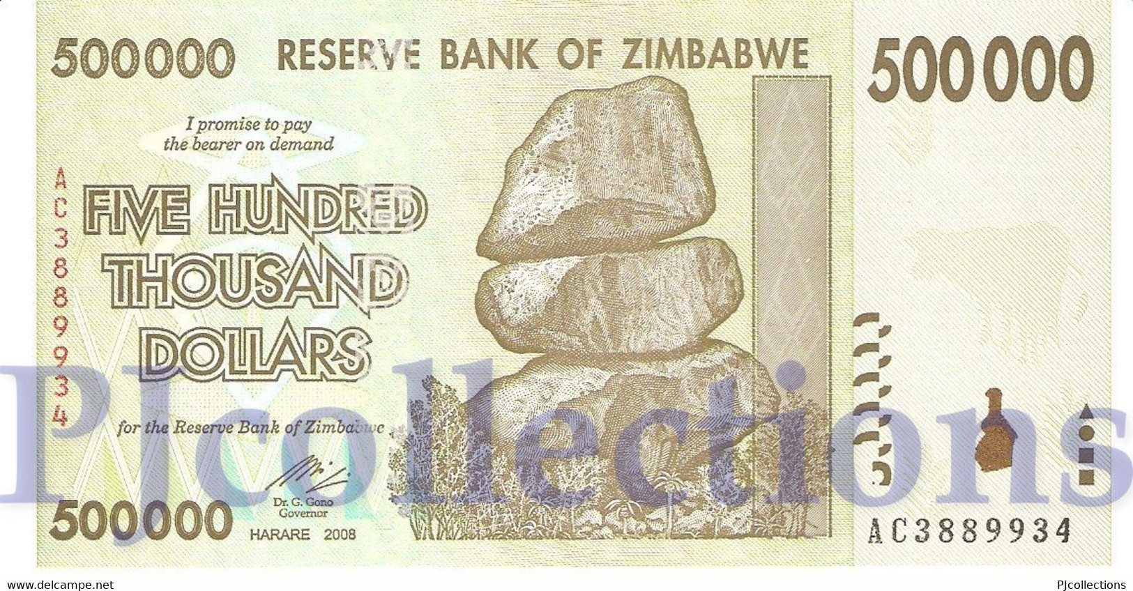 ZIMBABWE 500000 DOLLARS 2008 PICK 76a UNC - Zimbabwe