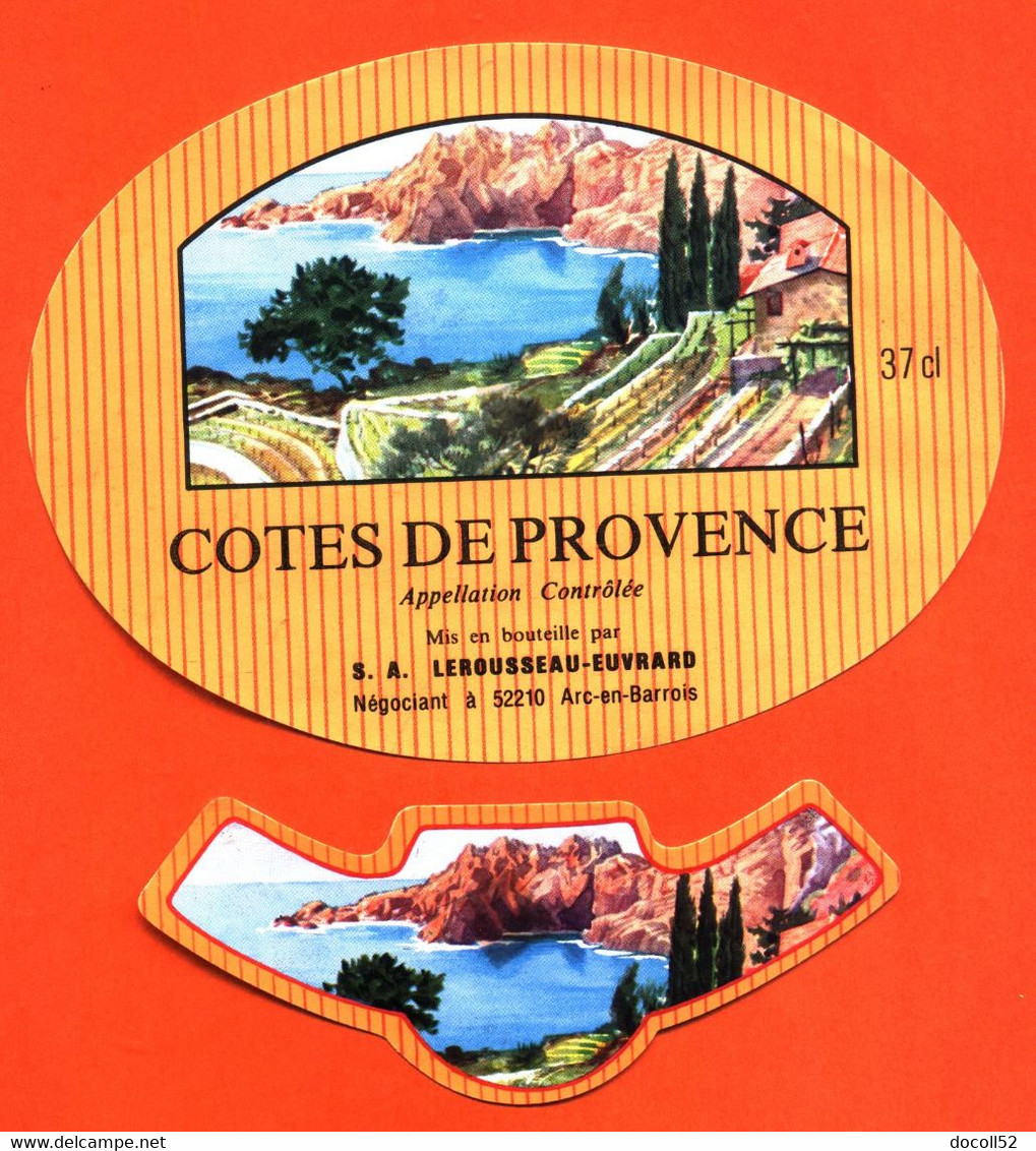 Etiquette + Collerette Ancienne Neuve De Vin Cotes De Provence Lerousseau Euvrard à Arc En Barrois - 37 Cl - Rosé (Schillerwein)