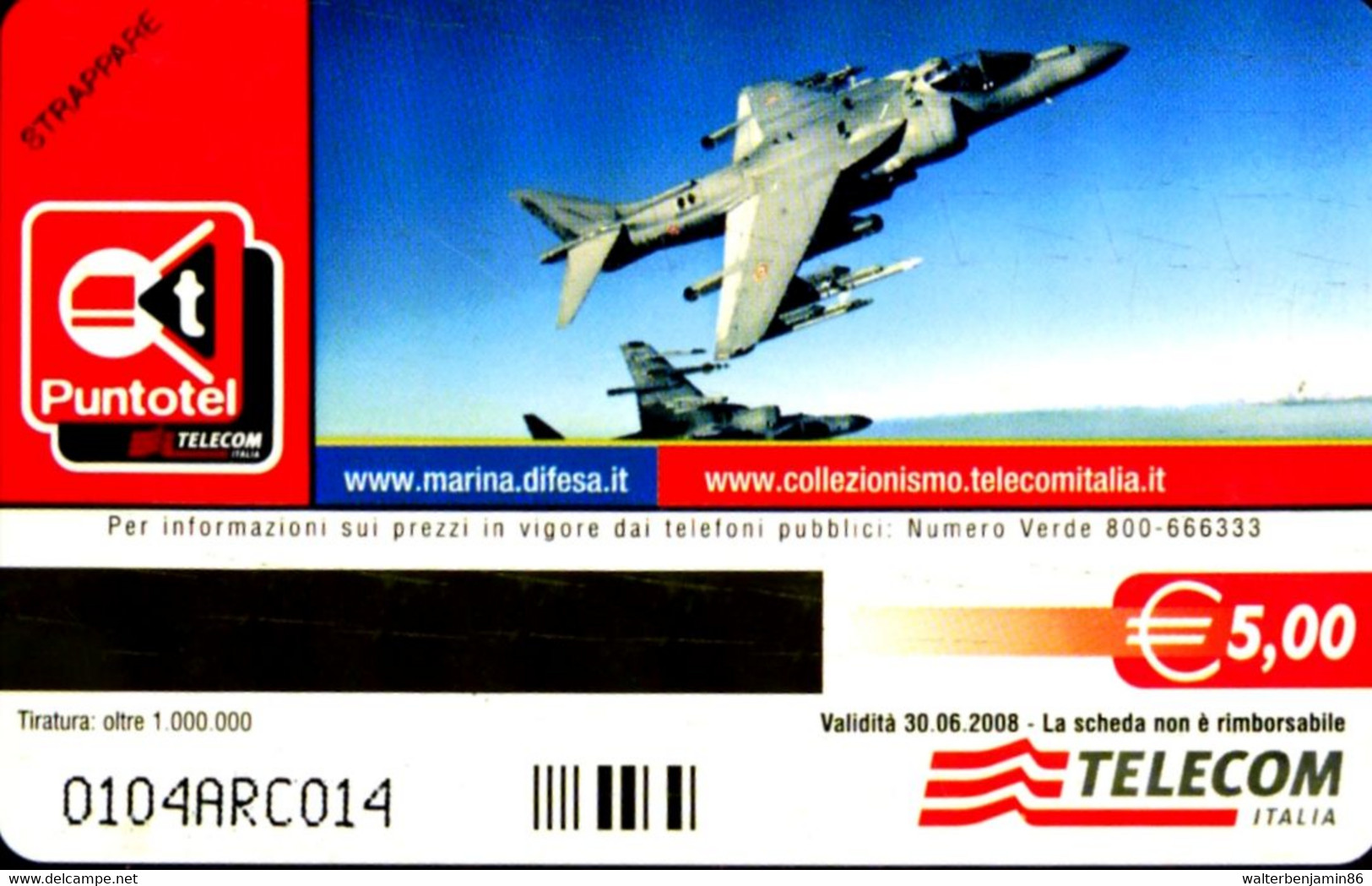 G 2255 757 C&C 4337 SCHEDA TELEFONICA NUOVA MARINA MILITARE AV8B PROVA ARC - Usages Spéciaux