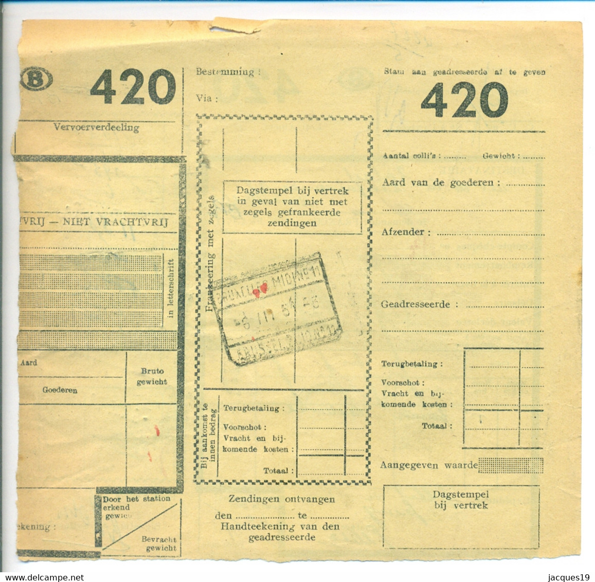 Belgique 1951 Bordereau De Collis à Bruxelles - Documents & Fragments