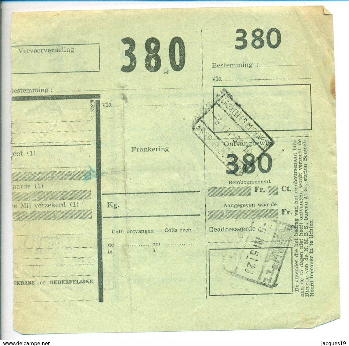 Belgique 1951 Bordereau De Collis à Bruxelles - Dokumente & Fragmente