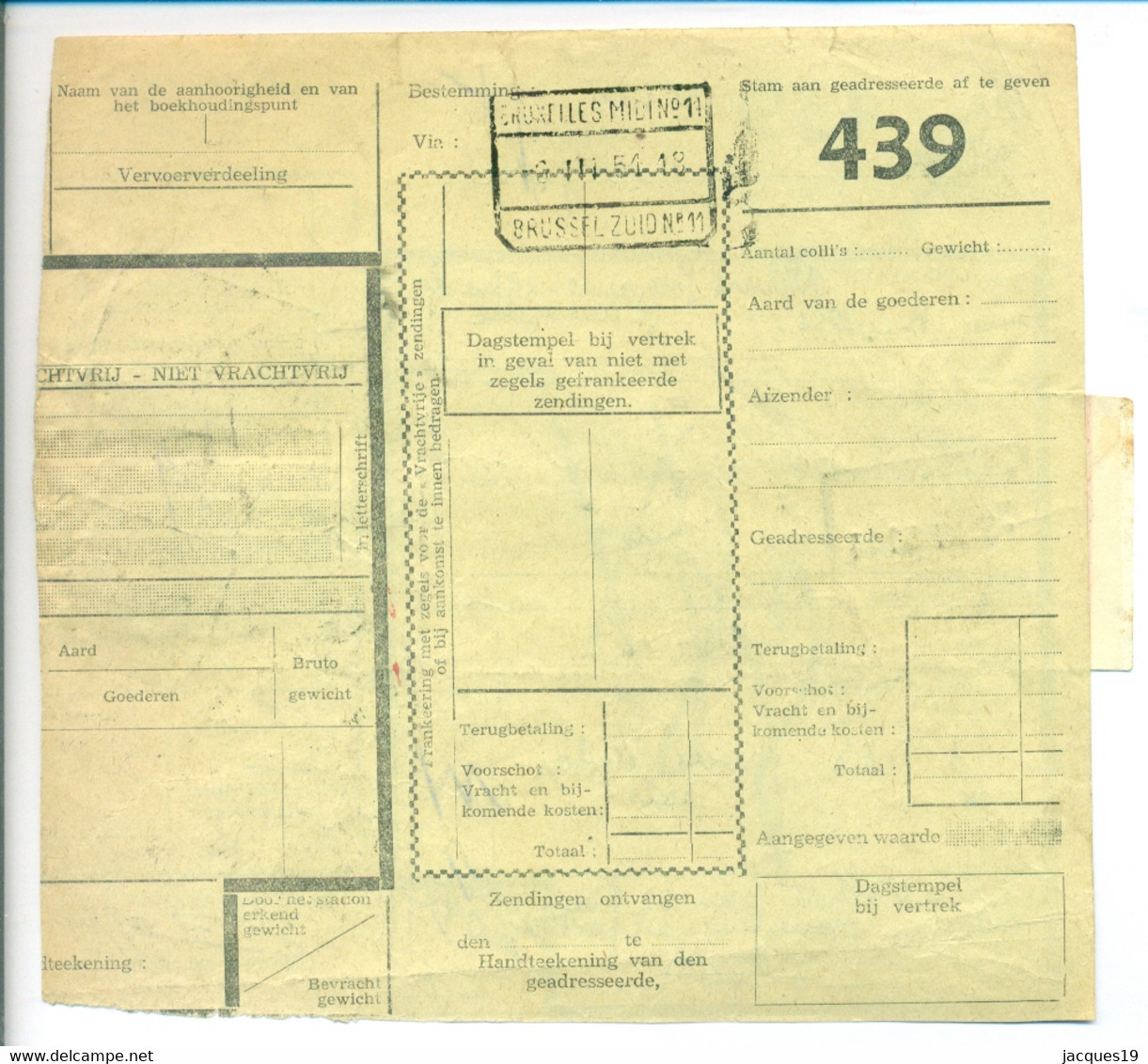 Belgique 1951 Bordereau De Collis à Bruxelles - Dokumente & Fragmente