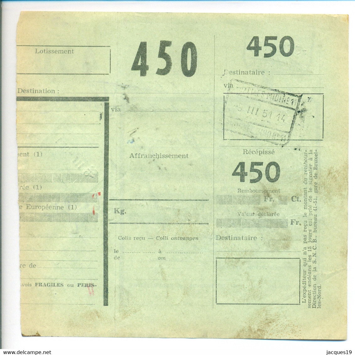 Belgique 1951 Bordereau De Collis à Zaventem - Documents & Fragments