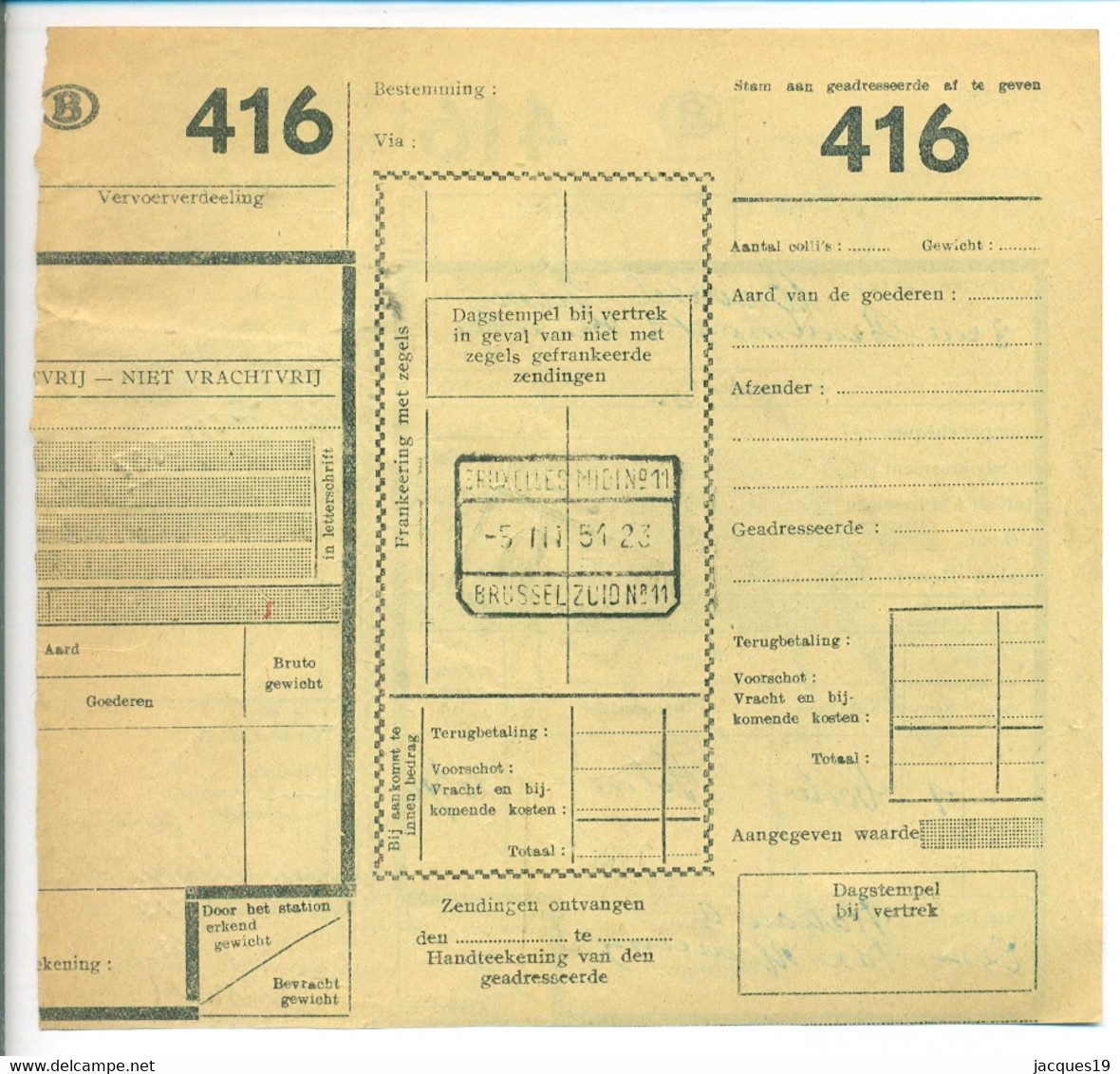 Belgique 1951 Bordereau De Collis à Bruxelles - Documents & Fragments