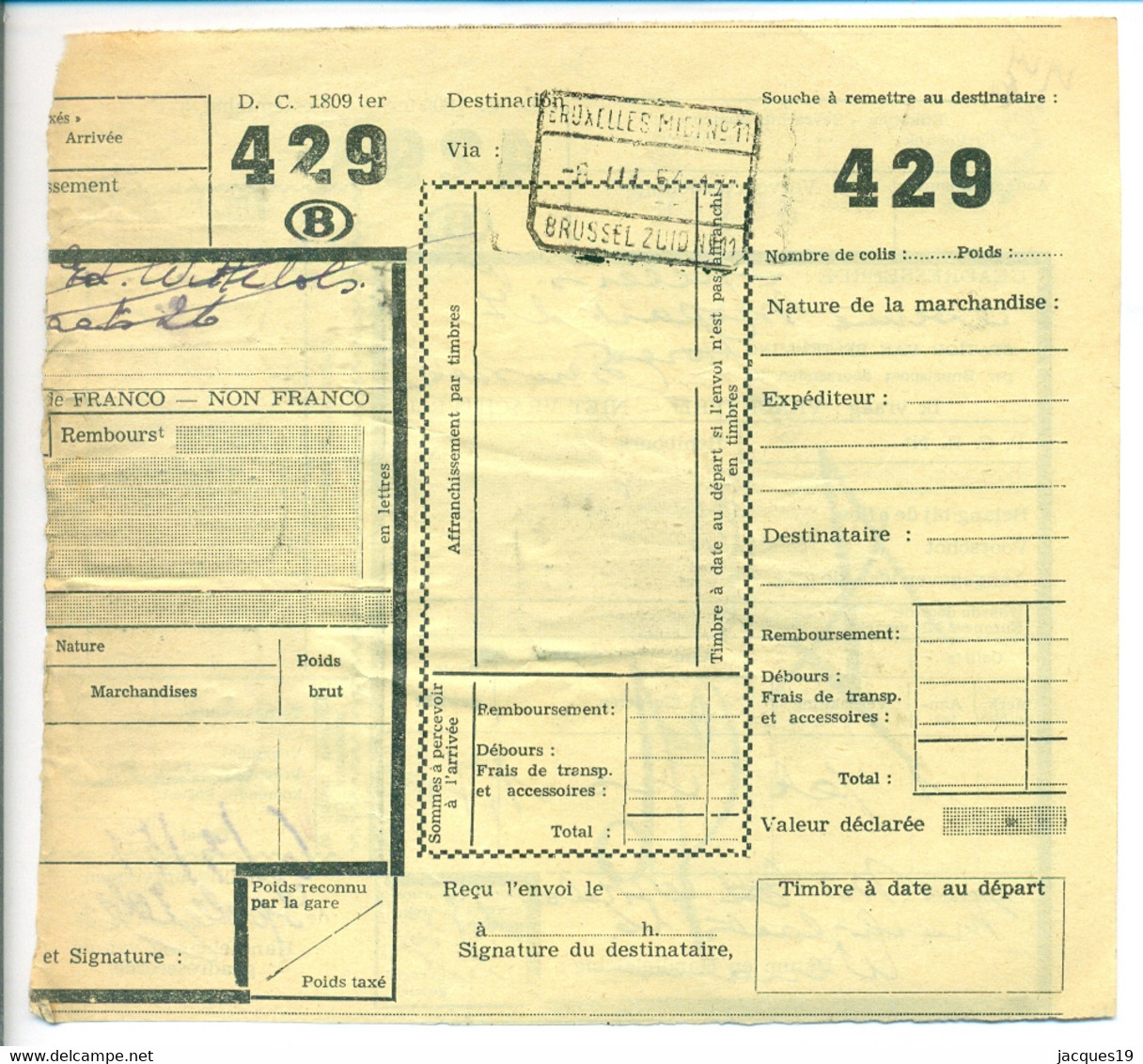 Belgique 1951 Bordereau De Collis à Bruxelles - Dokumente & Fragmente