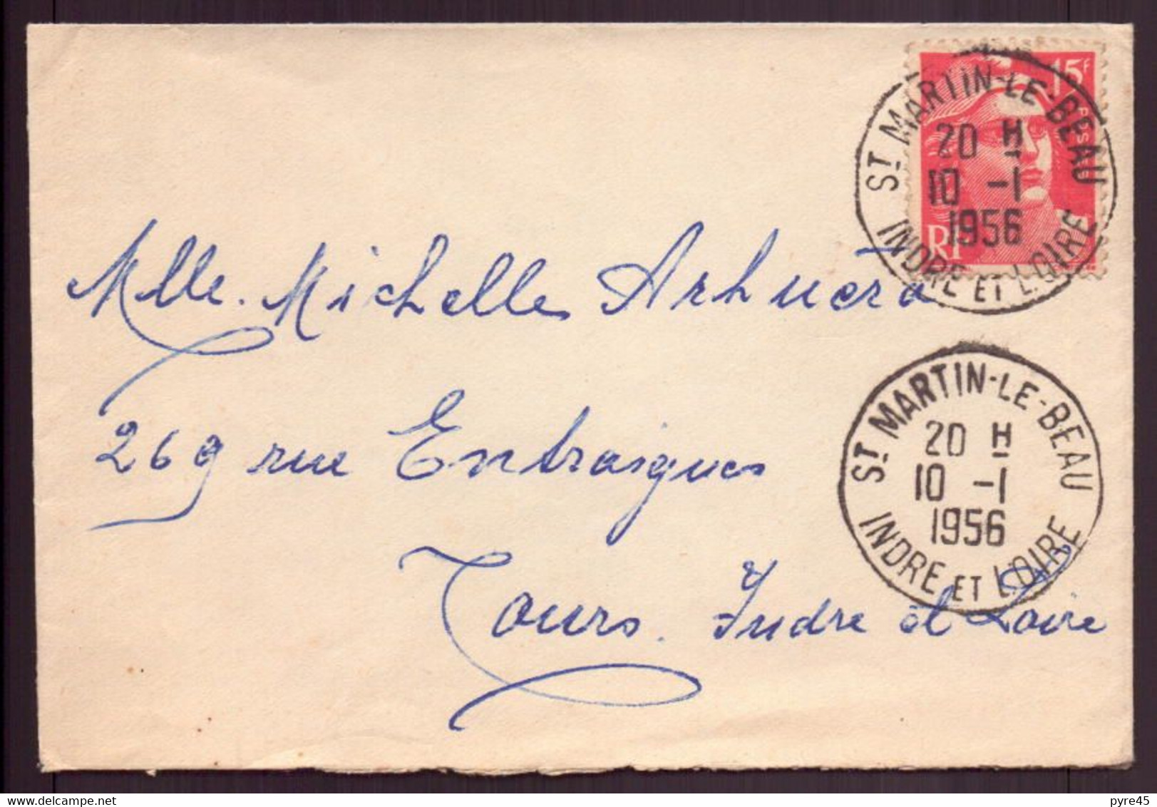 France, Enveloppe Du 10 Janvier 1956 De St Martin-le-Beau Pour Tours - Other & Unclassified