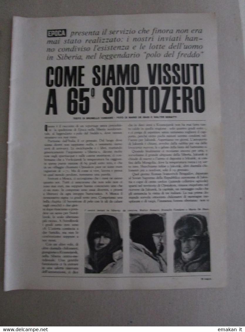 # INSERTO EPOCA  / COME SIAMO VISSUTI A 65° SOTTOZERO / WALTER BONATTI IN SIBERIA - First Editions