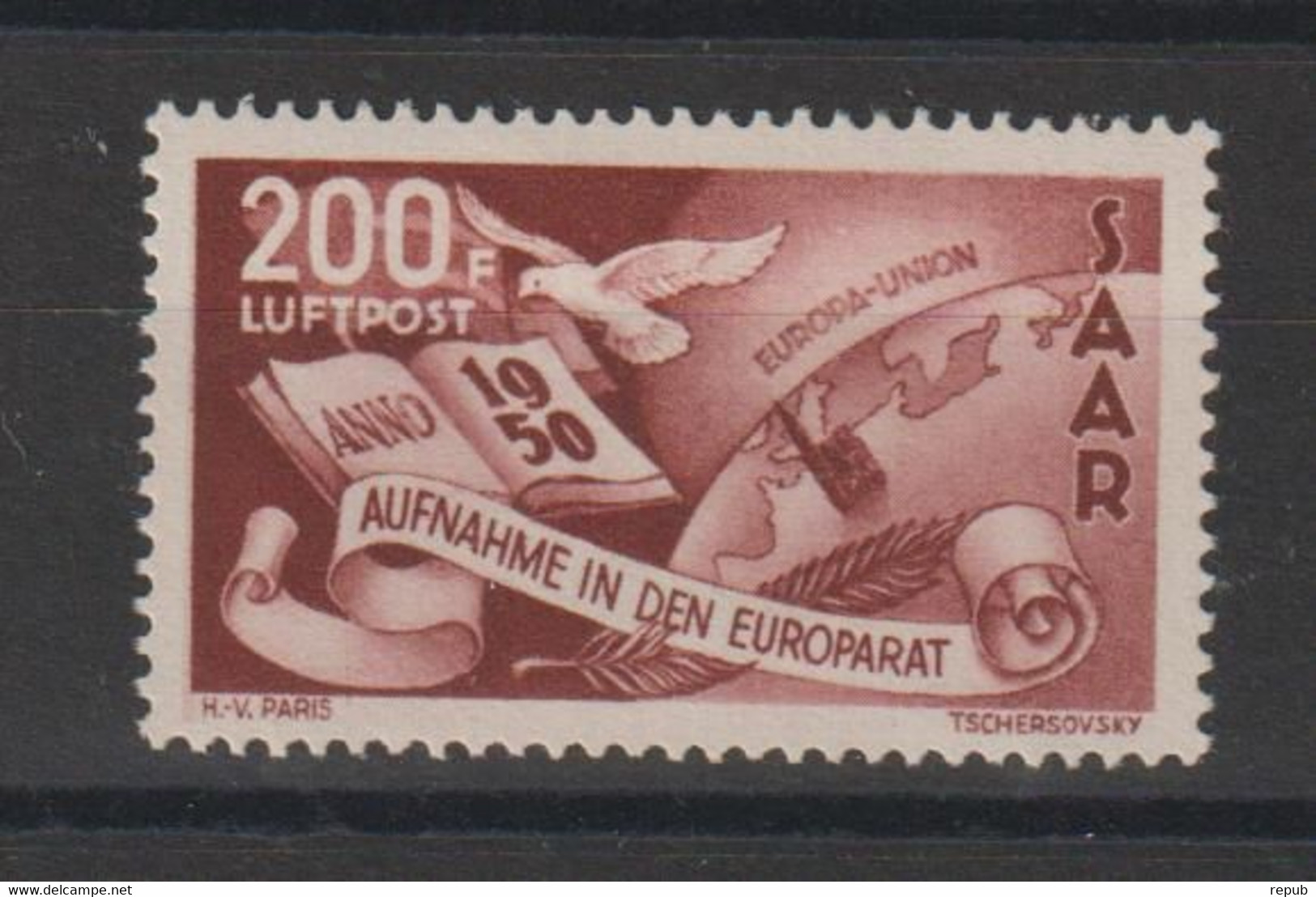 Sarre 1950 Admission Au Conseil De L'Europe PA 13, 1 Val. * Charnière MH - Luftpost