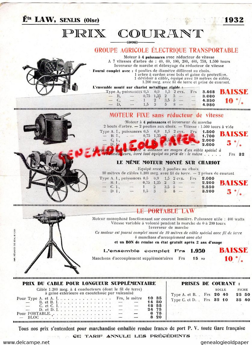 60-SENLIS- PROSPECTUS PUBLICITE ETS. LAW -LE BLOC LAW-MACHINE AGRICOLE -1932  AGRICULTURE - Agriculture