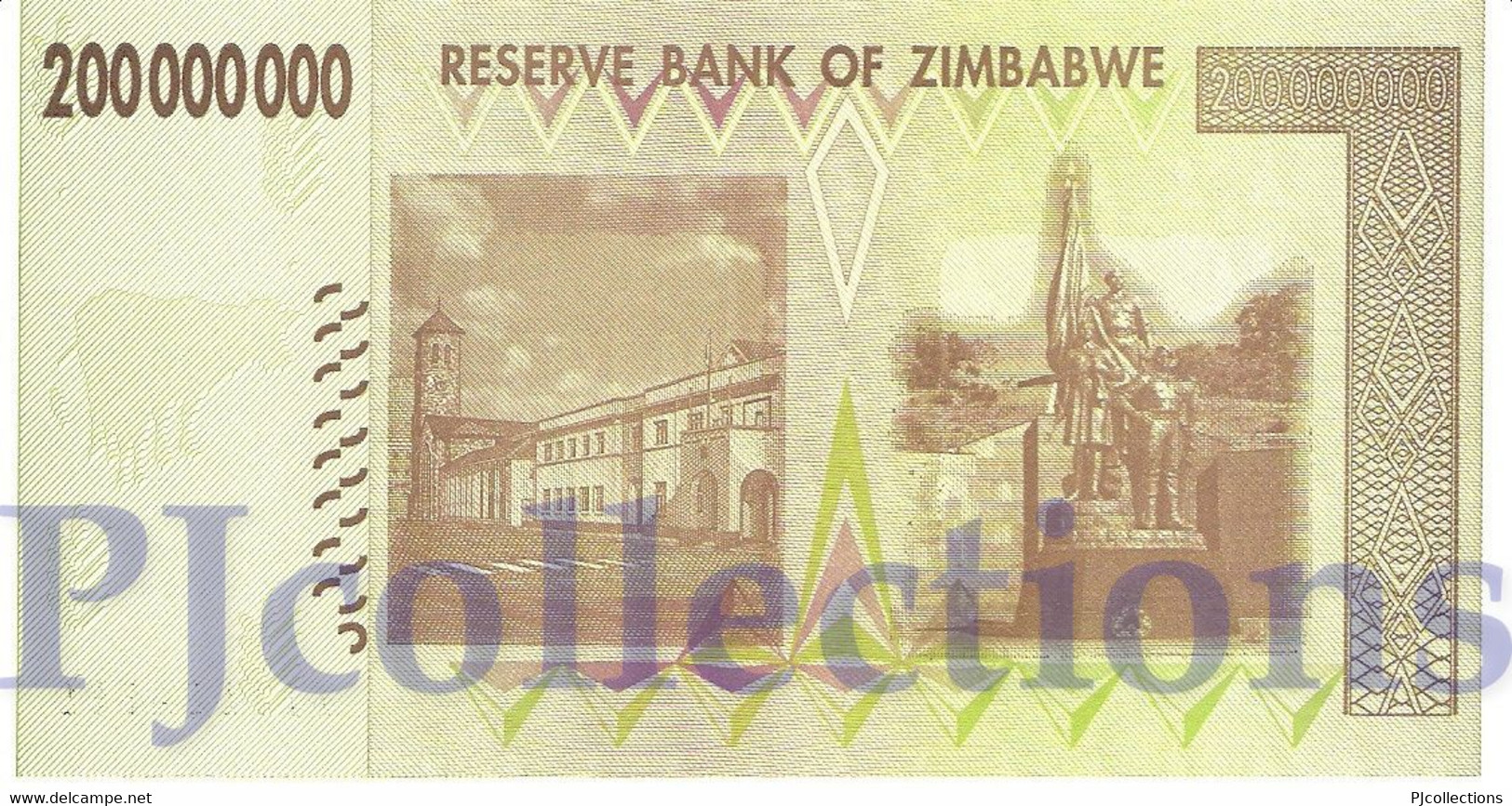 ZIMBABWE 200 MILLION DOLLARS 2008 PICK 81 UNC PREFIX "AA" - Zimbabwe