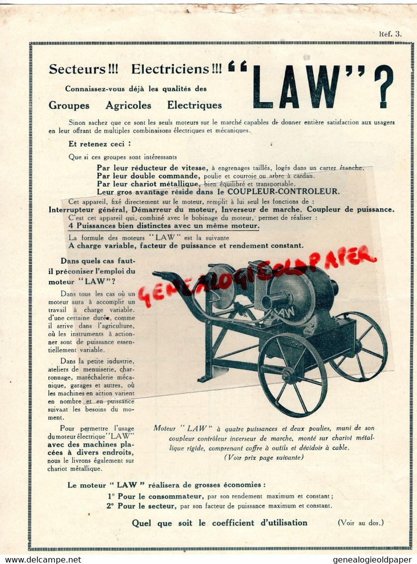 60-SENLIS- PROSPECTUS PUBLICITE ETS. LAW -LE BLOC LAW-MACHINE AGRICOLE -MOTEUR TYPE FIXE-AGRICULTURE - Landwirtschaft