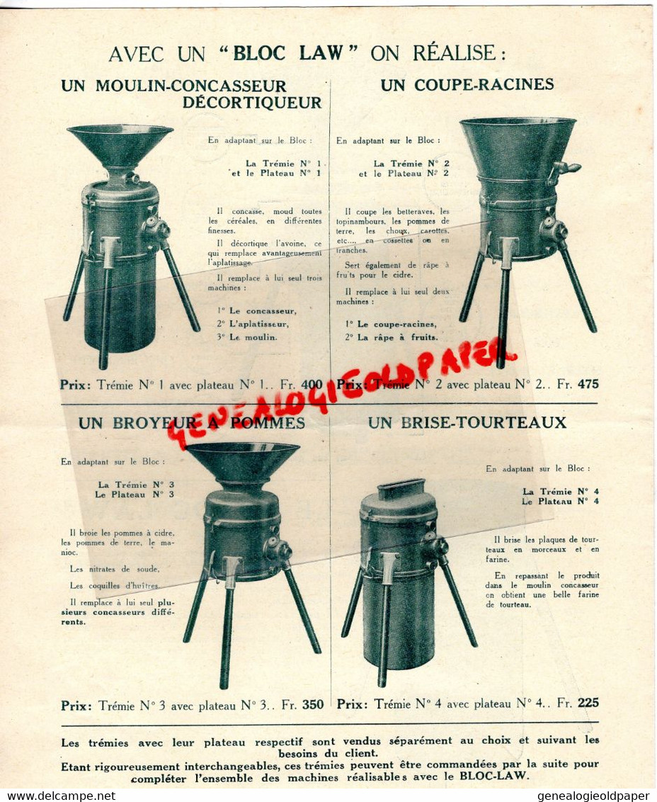 60-SENLIS- PROSPECTUS PUBLICITE ETS. LAW -LE BLOC LAW-MACHINE AGRICOLE -MOTEUR ELECTRIQUE -AGRICULTURE - Agriculture