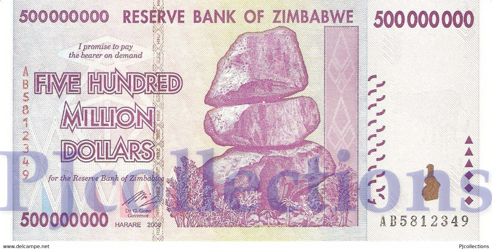 ZIMBABWE 500 MILLION DOLLARS 2008 PICK 82 UNC - Zimbabwe