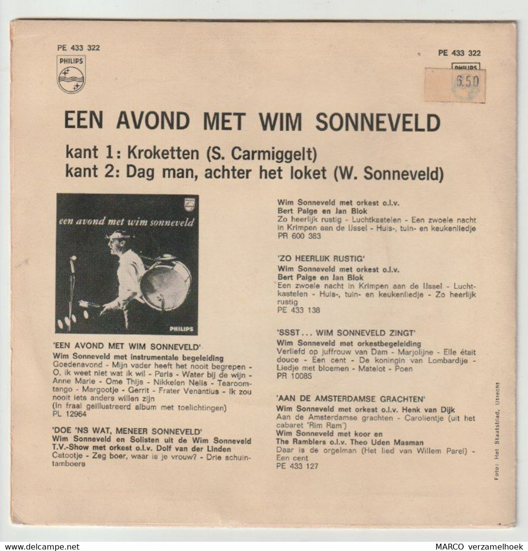 45T Single Wim Sonneveld - Kroketten (S. Carmiggelt)  Philips PE 433 322 - Sonstige - Niederländische Musik